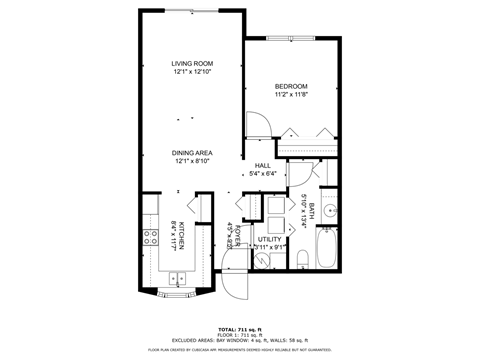 Floor plan for 1 bed, 1 bath, 780 sqft